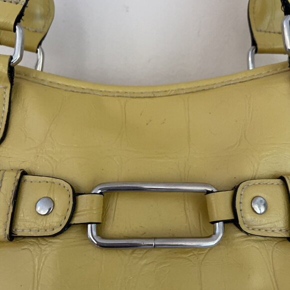 Vintage Y2K Hobo Shoulder Bag Mustard Yellow Faux Leather Croc Embossed Payless - Picture 3 of 16